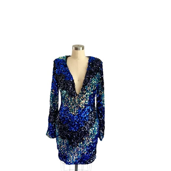 Fashion Nova Blue Sequin Mini Party Dress M - Picture 2 of 7
